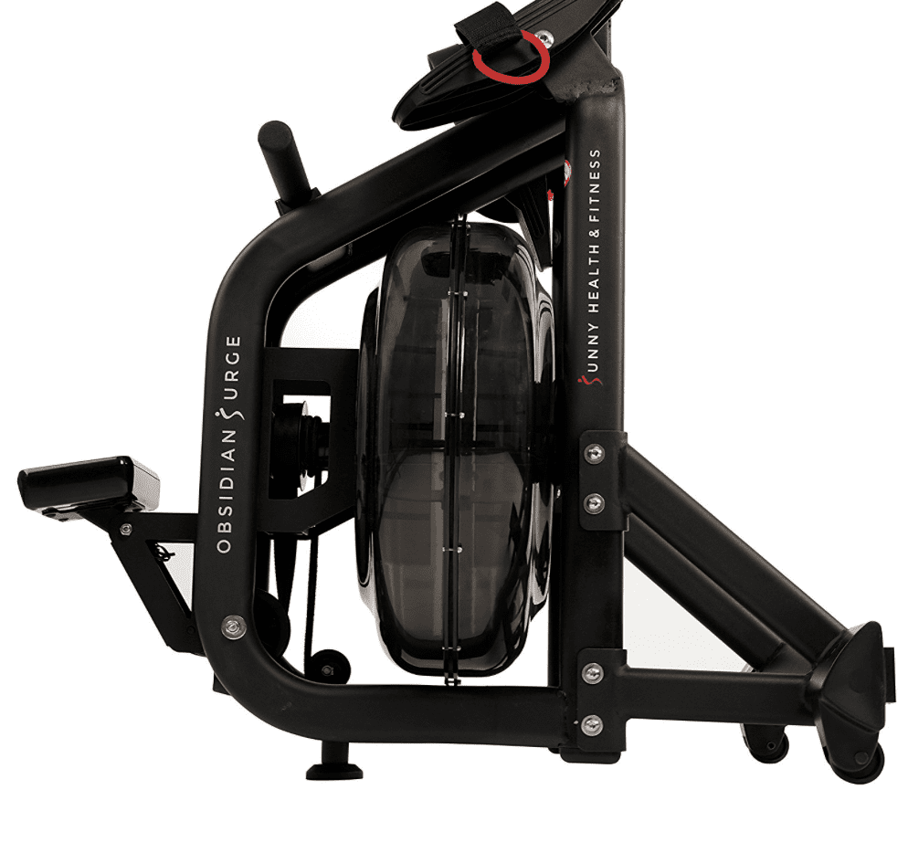 Upright storage of Sunny Health Fitness Water Rowing Machine