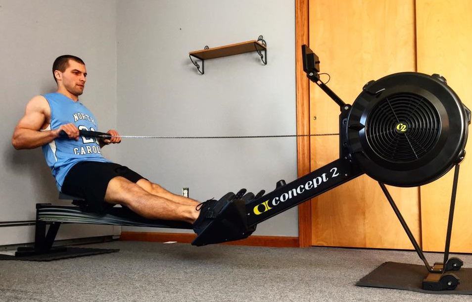 A photo of RMK founder, Edwin, rowing on his Concept2 rower.