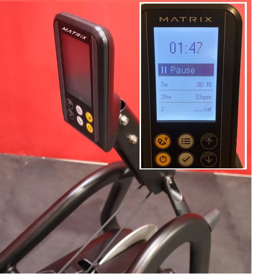Matrix rower monitor shown close up.